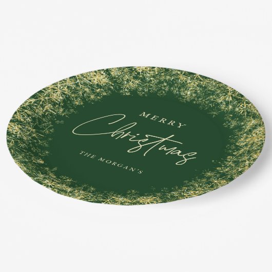 Elegant Groen Goud Sneeuwvlokken Kerstmis Papieren Bordje (Gekanteld)