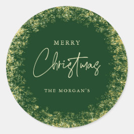 Elegant Groen Goud Sneeuwvlokken Vrolijk Kerstfees Ronde Sticker