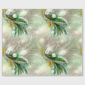 Elegant Groen & Goud Swirled Bloemen Kralen Parel Cadeaupapier (Vlak)