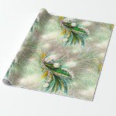 Elegant Groen & Goud Swirled Bloemen Kralen Parel Cadeaupapier (Uitgerold)