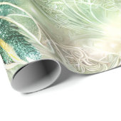 Elegant Groen & Goud Swirled Bloemen Kralen Parel Cadeaupapier (Rol Hoek)