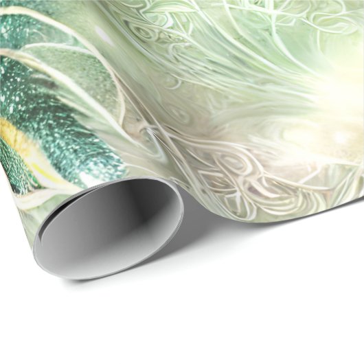 Elegant Groen & Goud Swirled Bloemen Kralen Parel Cadeaupapier (Rol Hoek)