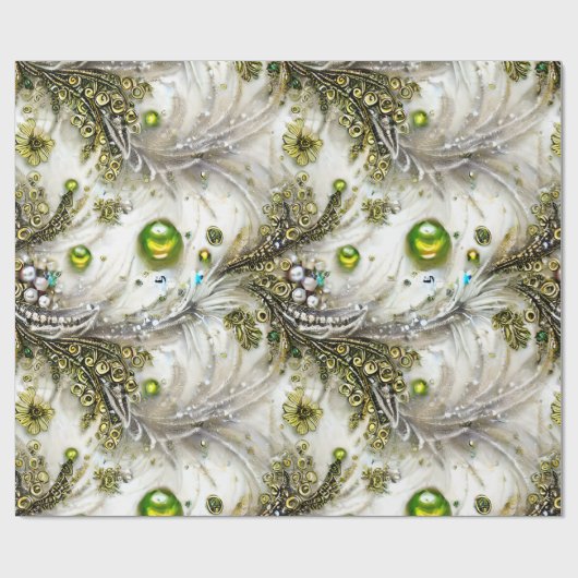 Elegant Groen & Goud Swirled Feathered Kralen Pare Cadeaupapier (Vlak)