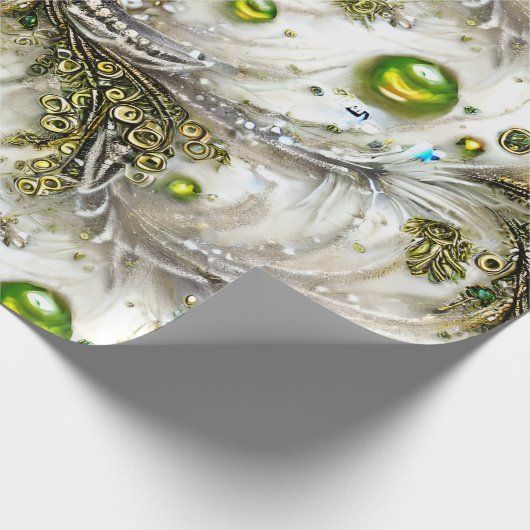 Elegant Groen & Goud Swirled Feathered Kralen Pare Cadeaupapier (Hoek)