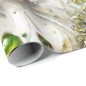 Elegant Groen & Goud Swirled Feathered Kralen Pare Cadeaupapier (Rol Hoek)