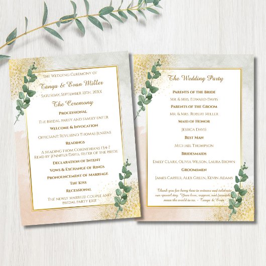 Elegant Groen & Goud Trouwprogramma Menu