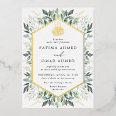 Elegant Groen Goud Verlaat Islamitische Moslim Bru Folie Uitnodiging (Voorkant)