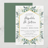 Elegant groen goud verlaat Spaans Vrijgezellenfees Kaart (Voorkant / Achterkant)