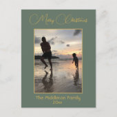 Elegant Groen & Goud Vrolijk Kerstfeest Familiefot Feestdagenkaart (Voorkant)