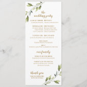 Elegant groen & goud waterverf blad bruiloft programmakaart (Achterkant)