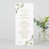 Elegant groen & goud waterverf blad bruiloft programmakaart (Staand voorkant)
