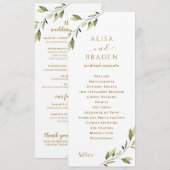 Elegant groen & goud waterverf blad bruiloft programmakaart (Voorkant / Achterkant)