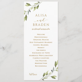 Elegant groen & goud waterverf blad bruiloft programmakaart