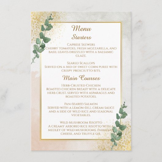 Elegant Groen & Goud Wedding Menu Kaart (Voorkant)