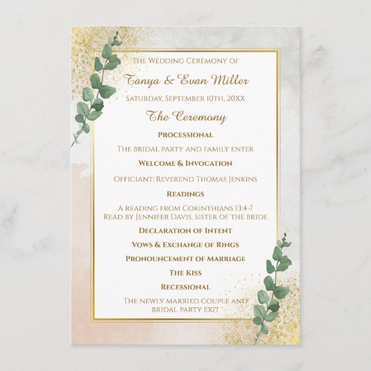 Elegant Groen & Goud Wedding Programma (Voorkant)