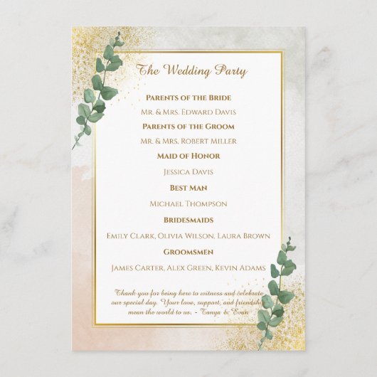 Elegant Groen & Goud Wedding Programma (Achterkant)