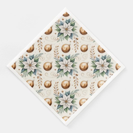 Elegant Groen Goud Wit Kerst Bloemen Patroon Servet (Hoek)