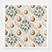 Elegant Groen Goud Wit Kerst Bloemen Patroon Servet (Voorkant)