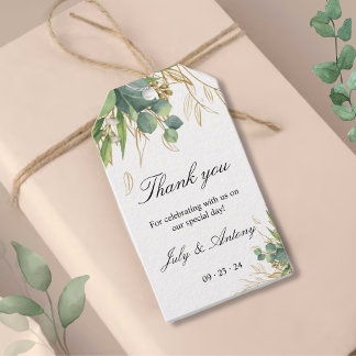 Elegant groen gouden botanisch favor cadeaulabel