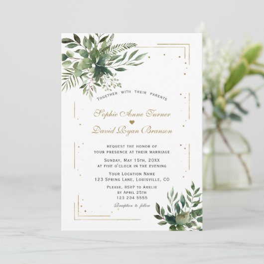 Elegant groen gouden Confetti bruiloft Kaart (Staand voorkant)