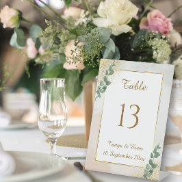 Elegant groen & gouden fototafelnummer voor de bru reclamebord met voetstuk