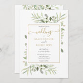 Elegant groen gouden geometrisch schrift bruiloft kaart (Voorkant / Achterkant)