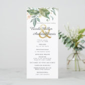 Elegant groen gouden huwelijksceremonieprogramma programmakaart (Staand voorkant)