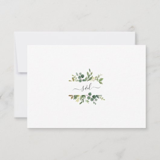 Elegant groen gouden kalligrafie bruiloft RSVP kaartje (Achterkant)