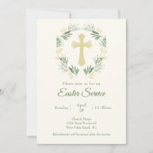 Elegant groen Gouden Kruis Kerk Pasen Service Kaart (Voorkant)