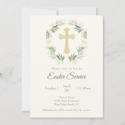 Elegant groen Gouden Kruis Kerk Pasen Service Kaart (Voorkant)