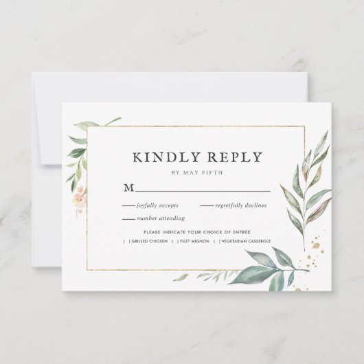 Elegant groen gouden Lijst bruiloft RSVP w/Meal (Voorkant)