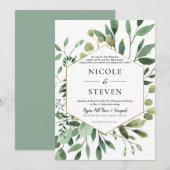 Elegant groen gouden Lijst huwelijksuitnodiging Kaart (Voorkant / Achterkant)