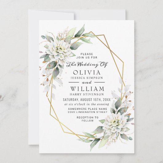 Elegant Groen Gouden Waterverf Groen Bruiloft Kaart (Voorkant)