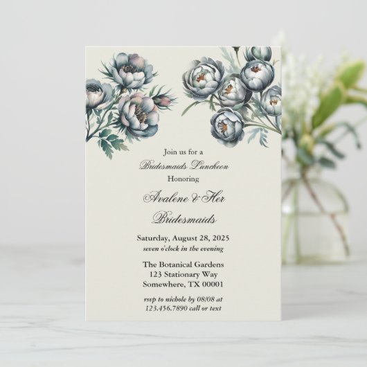 Elegant Groen & Grijs Boeket Bruidsmeisjes Lunchen Kaart (Staand voorkant)