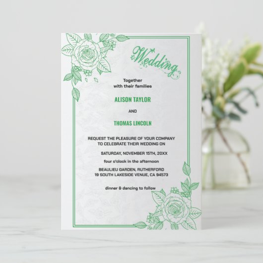 Elegant groen & grijs Classic Script Trouwen Kaart (Staand voorkant)