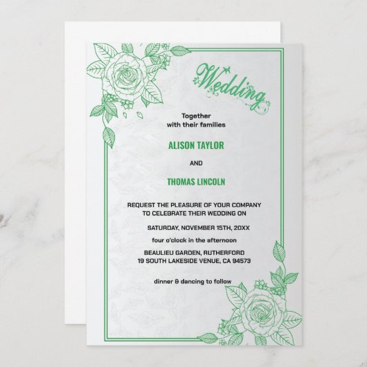 Elegant groen & grijs Classic Script Trouwen Kaart (Voorkant / Achterkant)