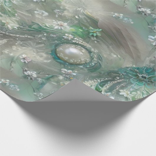 Elegant groen, grijs en wit bloemmotief en versier cadeaupapier (Hoek)