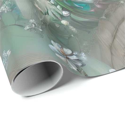 Elegant groen, grijs en wit bloemmotief en versier cadeaupapier (Rol Hoek)