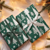 Elegant groen grijs kerstboom patroon cadeaupapier