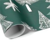Elegant groen grijs kerstboom patroon cadeaupapier (Rol Hoek)