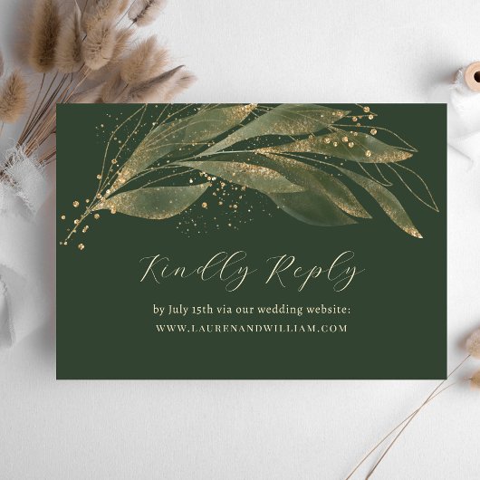 Elegant groen groen goud bruiloft website RSVP kaartje