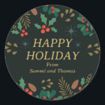 Elegant  groen Happy Holiday Christmas Ronde Sticker<br><div class="desc">Neem contact met me op als je hulp nodig hebt.</div>