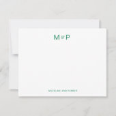 Elegant groen hedendaags koppel monogram notitiekaartje (Voorkant)