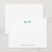 Elegant groen hedendaags koppel monogram notitiekaartje (Voorkant / Achterkant)