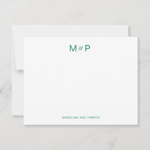 Elegant groen hedendaags koppel monogram notitiekaartje