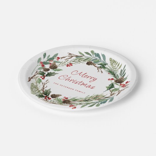 Elegant groen Holly Berry Krans | script Papieren Bordje (Gekanteld)