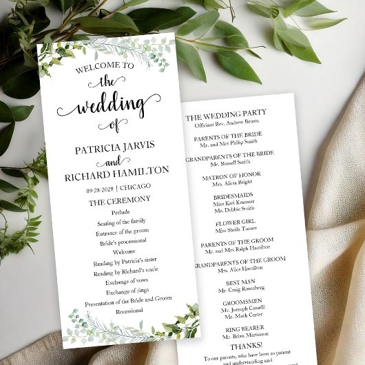 Elegant groen huwelijksceremonieprogramma programmakaart