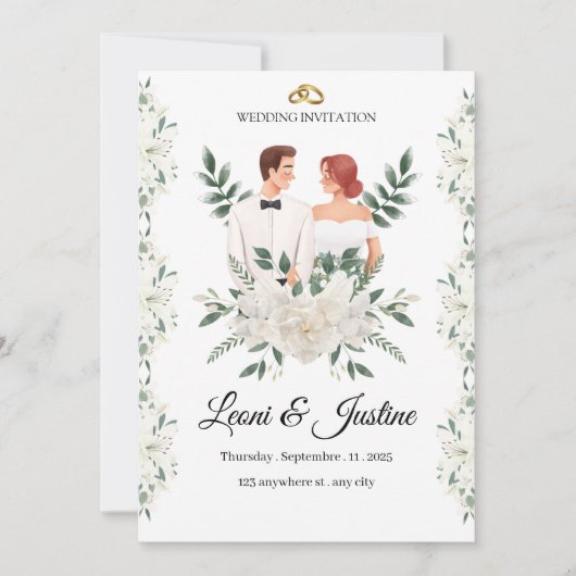 Elegant Groen Huwelijksuitnodiging Custom Bloemen Kaart (Voorkant)