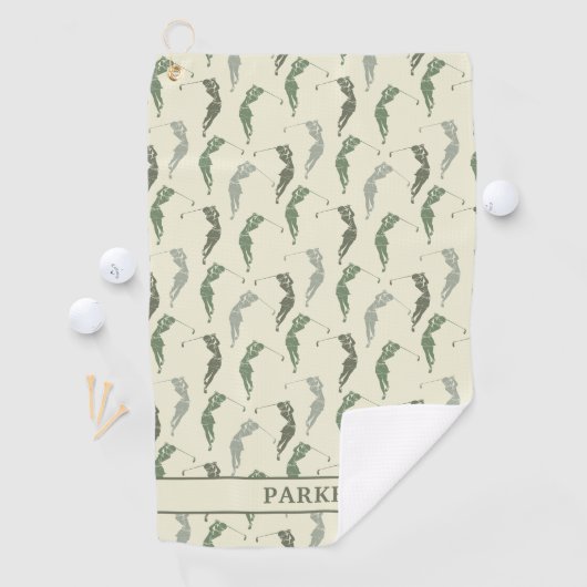 Elegant Groen Ivoor Vrouw Golfer Monogram Golfhanddoek (Insitu)