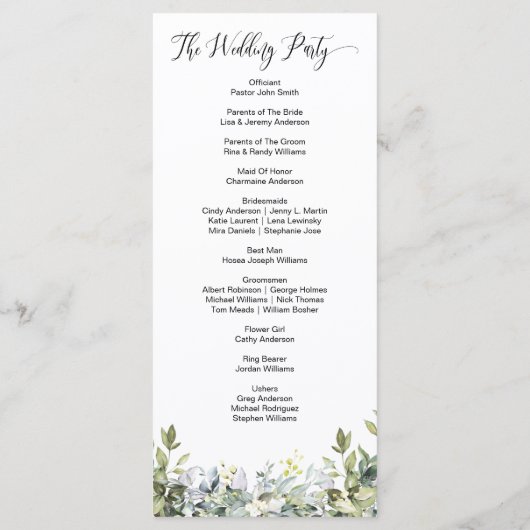 Elegant groen kalligrafie bruiloft programma (Achterkant)